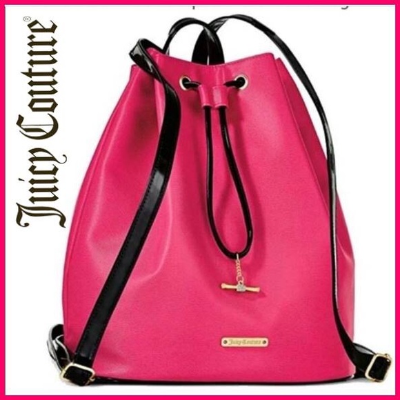 JUICY COUTURE PINK & BLACK PATENT BUCKET BACKPACK - Picture 14 of 16